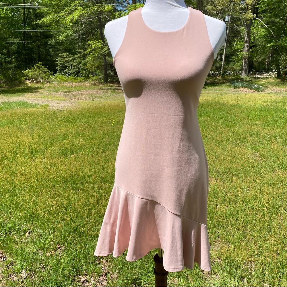 SUSANA MONACO DRESS SLEEVELESS PINK STRETCH ASYMMETRICAL HEM SIZE S